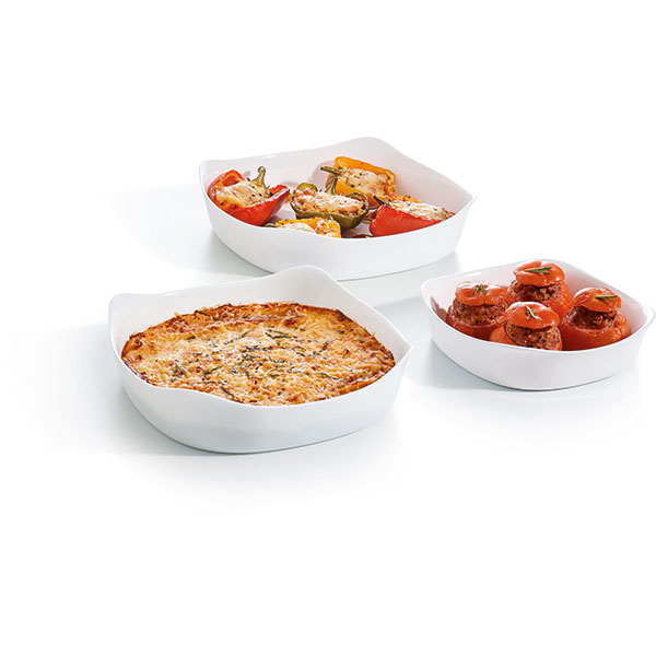 Блюдо квадратное глубокое жаропрочное;стекло;1л;,H=45,L=200,B=200мм;белый