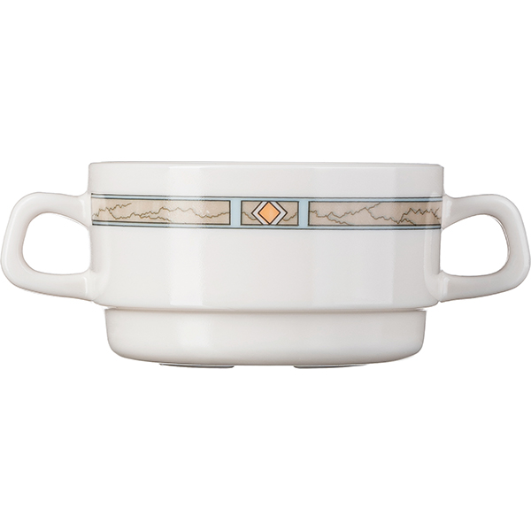 Чашка бульонная «Каррарэ»;стекло;320мл;D=100,H=55,L=150мм;бежев.,песочн.