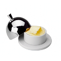 Масленка с крыш.;фарфор,сталь нерж.;D=9,H=7см;белый