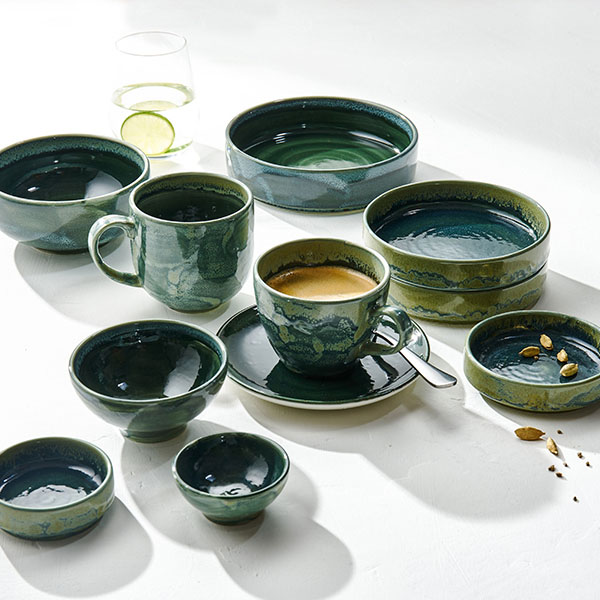 Салатник «Аврора Везувиус Бернт»;фарфор;D=17,5см;бежев.,зелен.