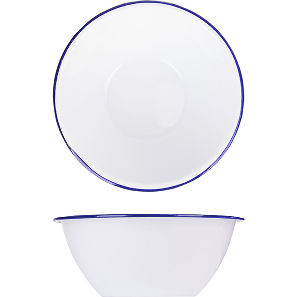 Салатник эмалированный;сталь;0,9л;D=170,H=65мм;белый,синий