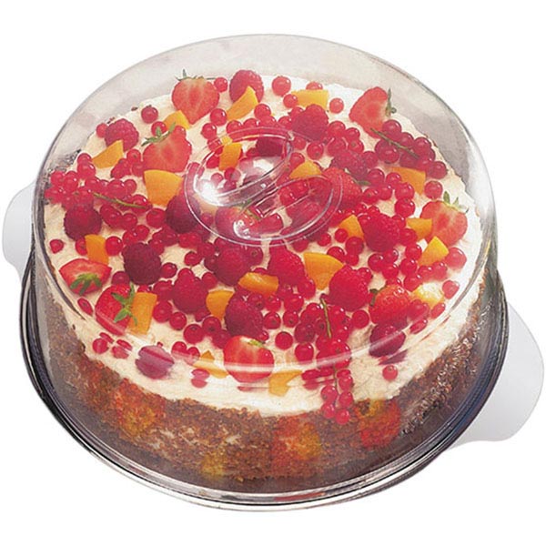 Тортовница с колпаком;сталь,пластик;D=30,H=11см;прозр.,металлич.