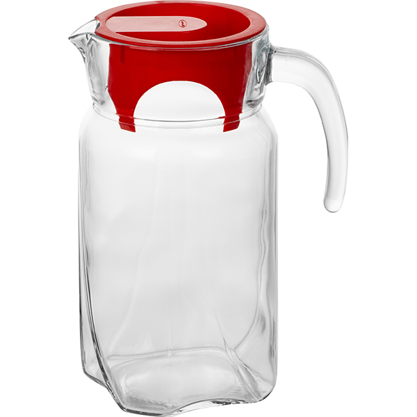 Кувшин «Луна» с крышкой;стекло,пластик;1,7л;,H=23,5,L=16,7см;прозр.,красный