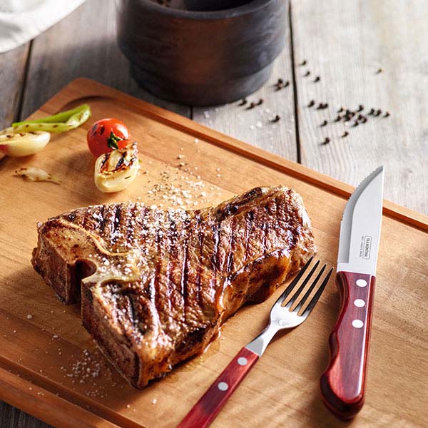 Вилка столовая «Поливуд» для стейка с деревянной ручкой;сталь нерж.,дерево;,L=200/65,B=11мм;металлич