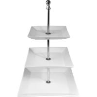 Этажерка 3-х ярусная квадр. д/дес. «Кунстверк» 16,19,25см;фарфор,сталь;,H=42см;белый,металлич.