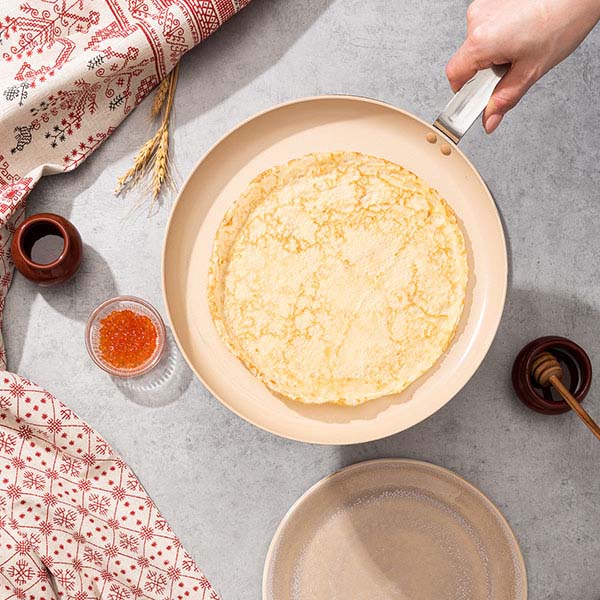 Сковорода для блинов;алюмин.,керамика;D=28,H=2,L=48см;белый,коричнев.