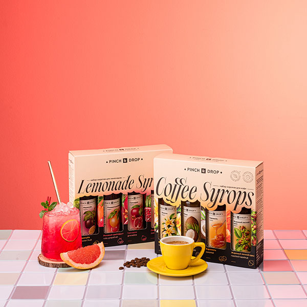 Набор сиропов для кофе и чая Pinch&Drop[4шт];стекло,картон;250мл;,H=205,L=230,B=55мм