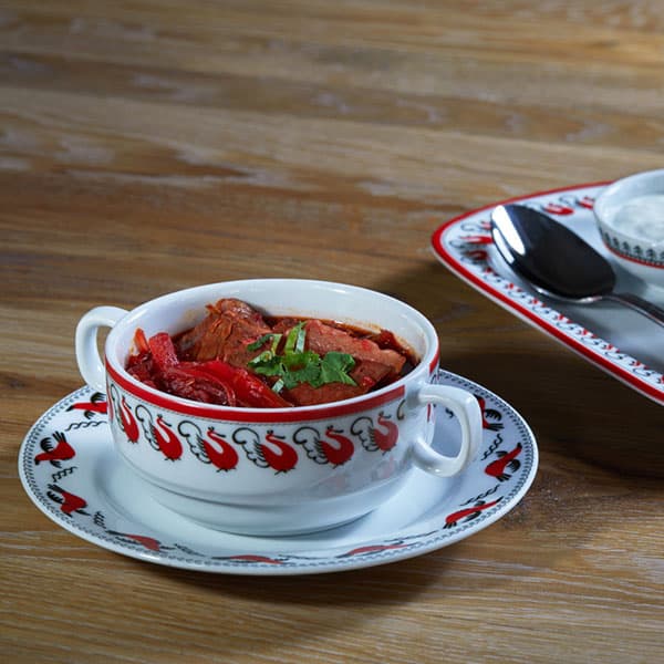 Блюдце «Мезень» Принц Гуси;фарфор;D=145,H=18мм;белый,красный