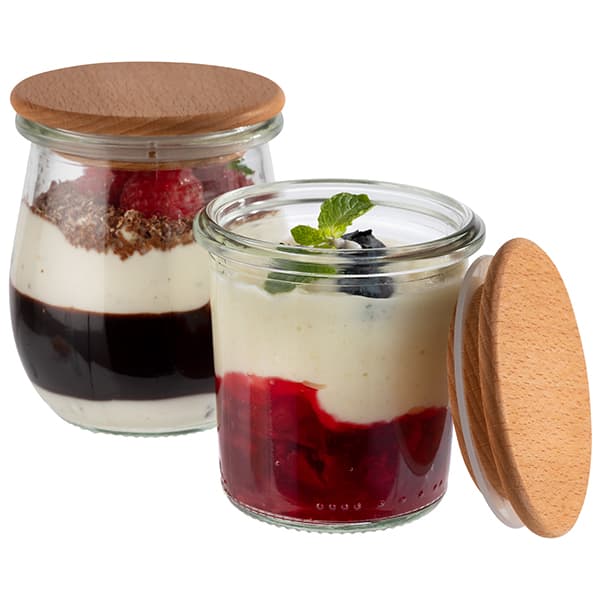 Банка для подачи «Вэк» набор с крышкой[12шт];стекло,дерево;D=6,H=7см;прозр.,св. дерево