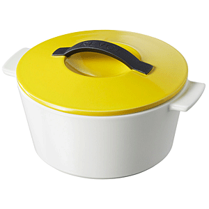 Утятница с крышкой;керамика;3,4л;D=25,5,H=16,L=30см;белый,желт.