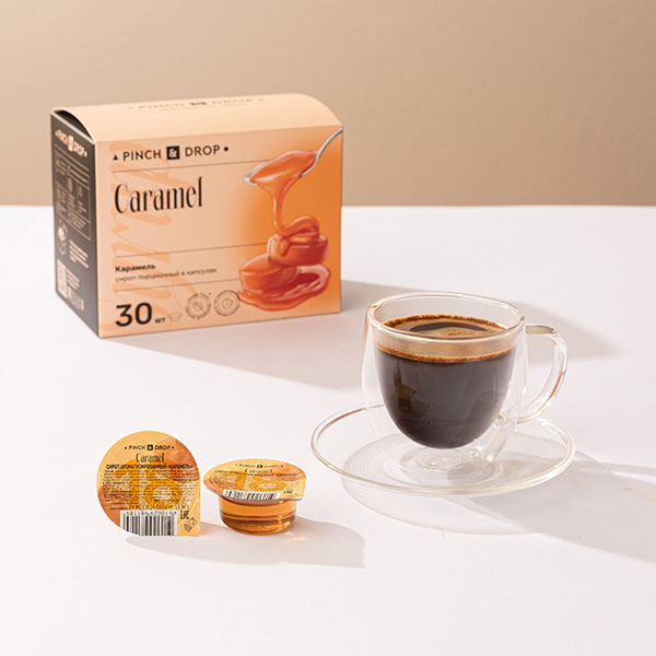 Сироп «Карамель» ароматизированный порционный Pinch&Drop[30шт];картон;15мл;,H=12,L=15,5,B=10см