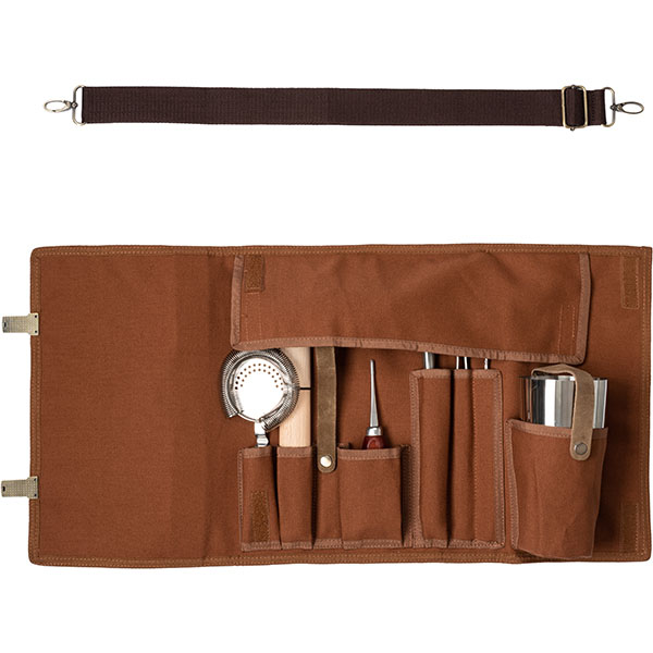 Набор барный «Мотиво» в скрутке (10 предметов) ;сталь нерж.,ткань;серебрист.,коричнев.