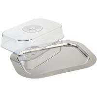 Поднос прямоугольный «Файнес» с крышкой;сталь нерж.,полистирол;,H=85,L=440,B=310мм;серебрист.,прозр.