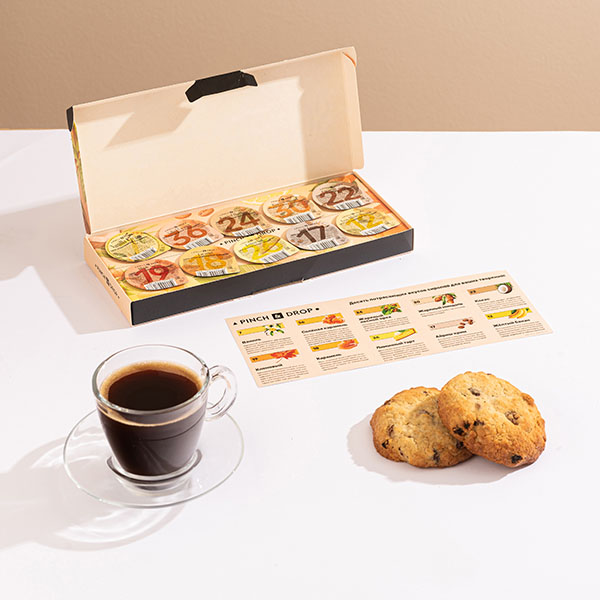 Сироп «Ассорти» ароматизированный порционный Pinch&Drop[10шт];поливинилхл.;15мл;,H=23,L=260,B=110мм