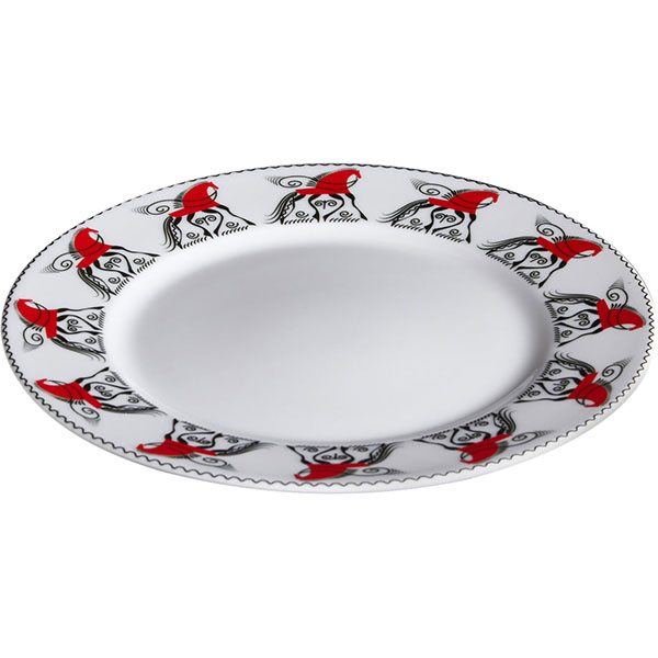 Тарелка «Мезень» Классик Кони плоская;фарфор;D=250,H=22мм;белый,красный