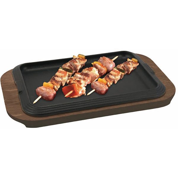 Сковорода для фахитос на подставке;чугун,дерево;,H=38,L=360/300,B=230мм;черный,бордо