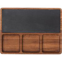 Менажница прямоуг.4 секции вставка из натурального сланца «Нова»;дуб;,H=25,L=320,B=240мм