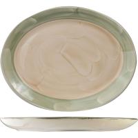 Блюдо «Феннель» овальное;фарфор;,H=20,L=300,B=235мм;зелен.,бежев.