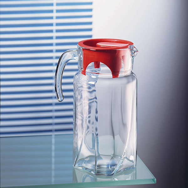 Кувшин «Луна» с крышкой;стекло,пластик;1,7л;,H=23,5,L=16,7см;прозр.,красный