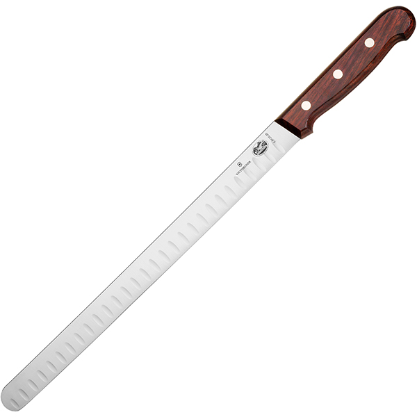 Нож для тонкой нарезки для рыбы;сталь нерж.,дерево;,L=430/295,B=25мм;тем.дерево,металлич.