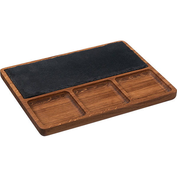 Менажница прямоуг.4 секции вставка из натурального сланца «Нова»;дуб;,H=25,L=320,B=240мм