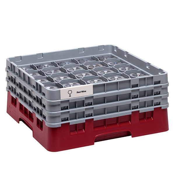 Кассета для бокалов 25 ячеек Dmax=87,Hmax=225мм;полипроп.;,H=22,5,L=50,B=50см;красный,серый