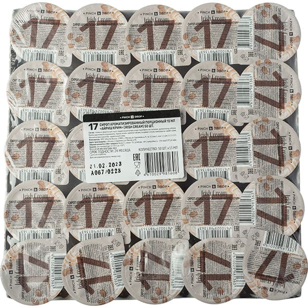 Сироп «Айриш Крим» ароматизированный порционный Pinch&Drop на подложке[50шт];поливинилхл.;15мл;D=45,