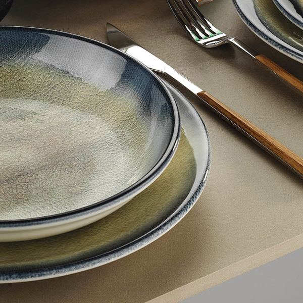 Тарелка глубокая «Нанокрем Дарк Блю»;фарфор;D=210,H=38мм;тем.син.,зелен.