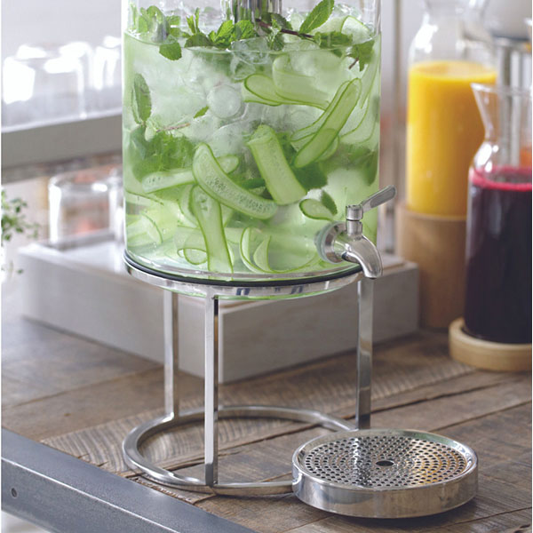 Диспенсер для холодных напитков с подставкой;стекло,сталь нерж.;8л;D=21,H=32см;прозр.,металлич.