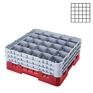 Кассета для бокалов 25 ячеек Dmax=87,Hmax=225мм;полипроп.;,H=22,5,L=50,B=50см;красный,серый