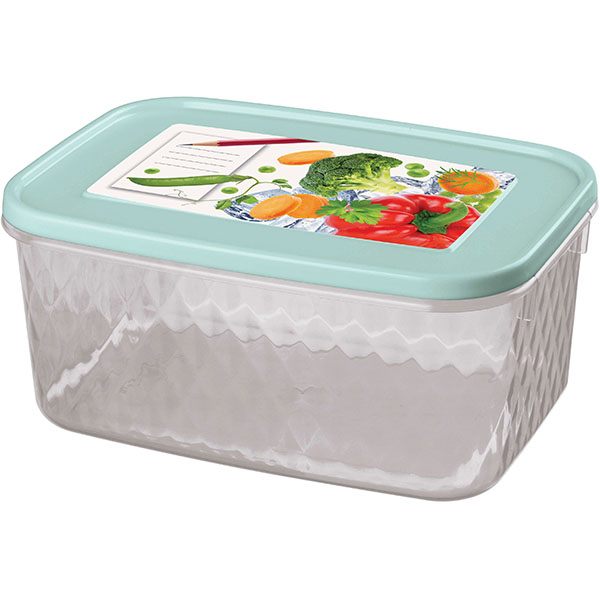 Контейнер для продуктов с крышкой  ;полипроп.;1,3л;,H=80,L=180,B=125мм;прозр.,голуб.