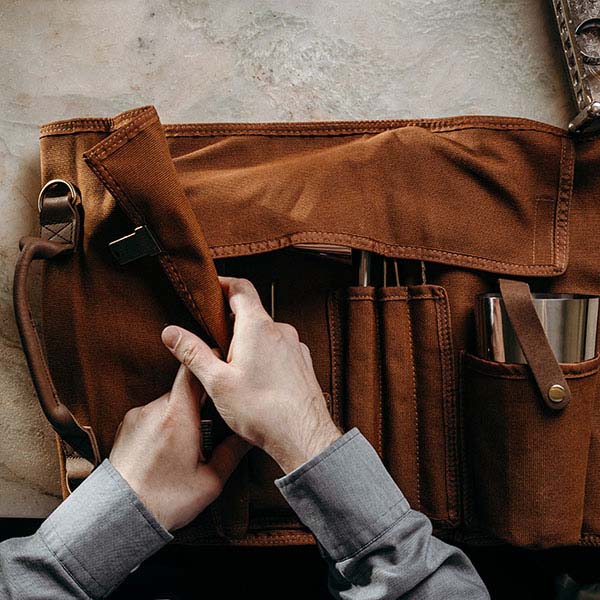 Набор барный «Мотиво» в скрутке (10 предметов) ;сталь нерж.,ткань;серебрист.,коричнев.