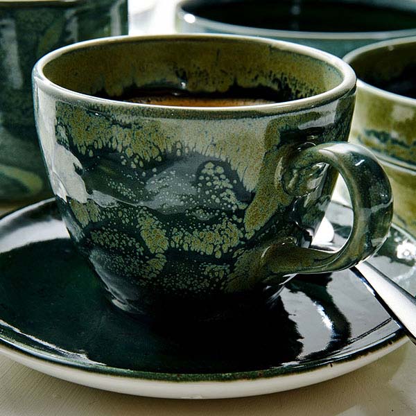 Блюдце «Аврора Везувиус Бернт Эмералд»;фарфор;D=150,H=17мм;бежев.,зелен.