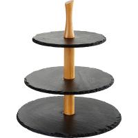 Этажерка 3-х ярусная D=30/25/20;сланец натур.,дерево;,H=34см