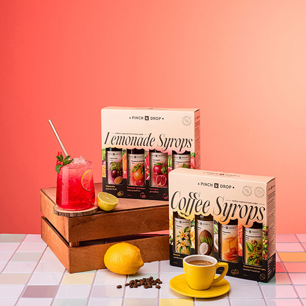 Набор сиропов для кофе и чая Pinch&Drop[4шт];стекло,картон;250мл;,H=205,L=230,B=55мм