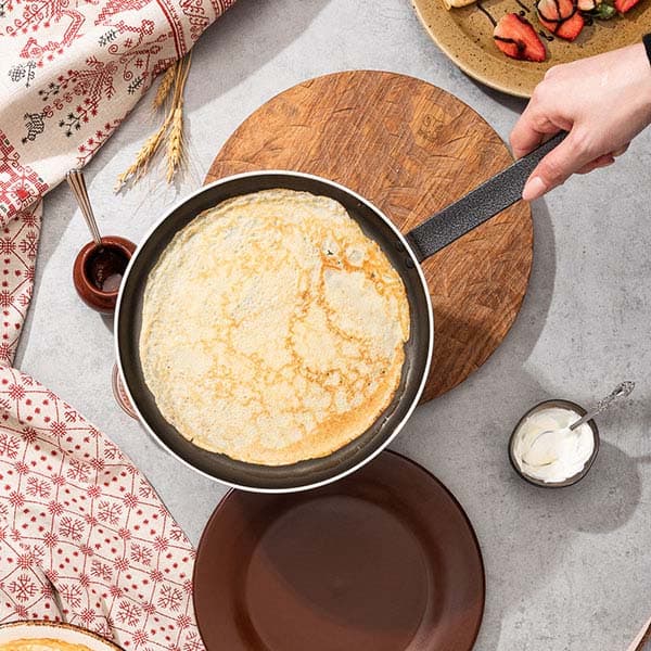 Сковорода для блинов «Клас Шеф»;алюмин.,тефлон;D=24,H=2,L=45см;синий,черный