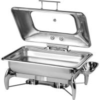 Мармит с крышкой стекляннной;сталь нерж.;9л;,H=34,L=59,B=45см;металлич.