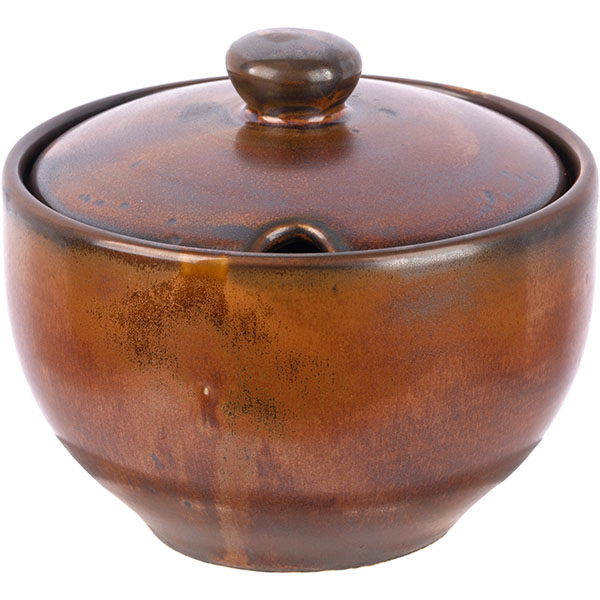 Сахарница с крышкой «Мак»;фарфор;200мл;D=91,H=60мм;медный