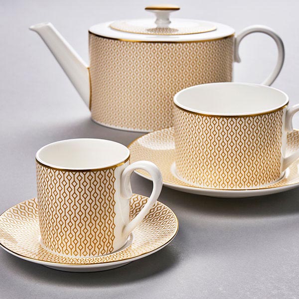 Блюдце «Даймонд»;кост.фарф.;D=16см;золотой,белый