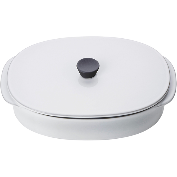 Блюдо для подачи «Карактэр» с крышкой с ручками;керамика;1,3л;,H=90,L=260,B=185мм;белый,черный