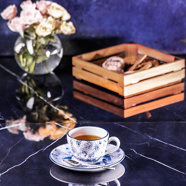 Блюдце «Аида» с декором;фарфор;D=12см;белый,синий