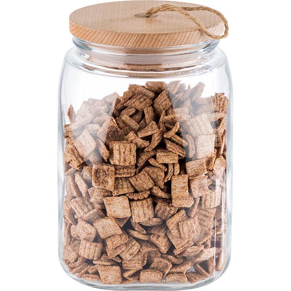 Банка «Вуди» квадратная с крышкой;стекло,дерево;2,5л;,H=21,5,L=14,B=14см;прозр.