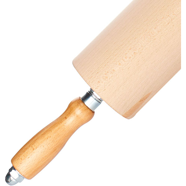 Скалка с вращающимися ручками;бук,сталь нерж.;D=8,L=35см;св. дерево