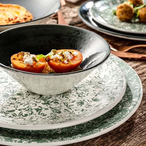 Тарелка «Инк» мелкая;фарфор;D=25,H=2см;зелен.,белый