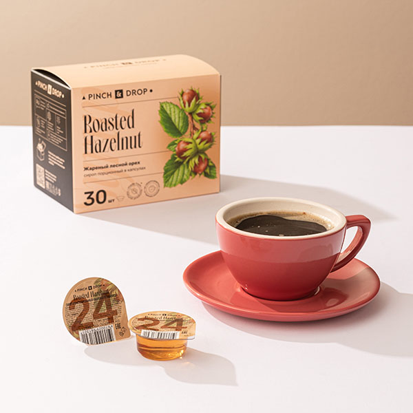 Сироп «Жареный Лесной Орех» ароматизированный порционный Pinch&Drop[30шт];картон;15мл;,H=12,L=15,5,B