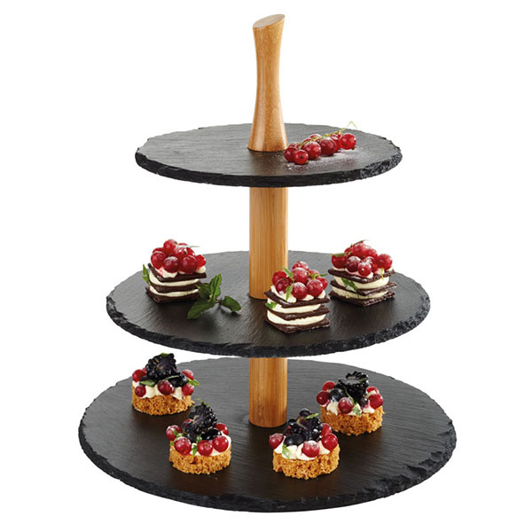 Этажерка 3-х ярусная D=30/25/20;сланец натур.,дерево;,H=34см