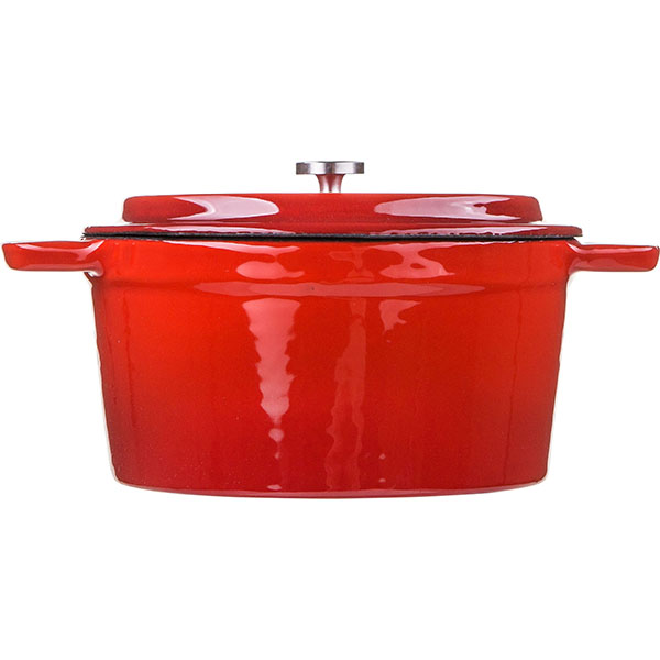 Кастрюля для запекания с крышкой;чугун;0,7л;D=14см;красный
