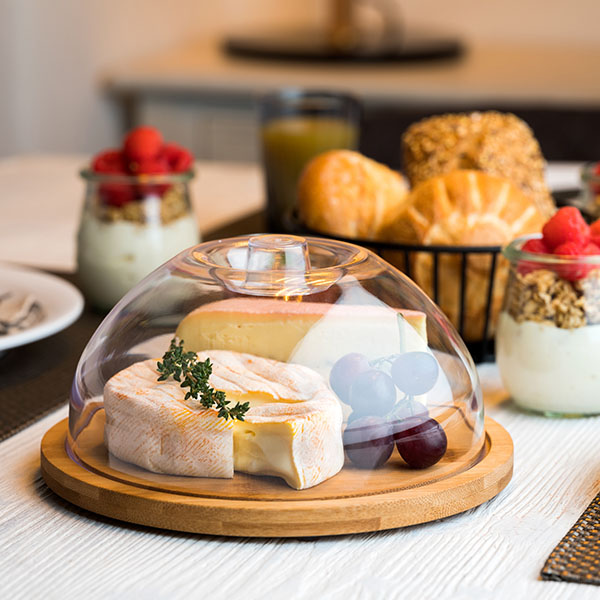 Доска для подачи с крышкой;бамбук,пластик;D=20,5,H=10см;св. дерево,прозр.