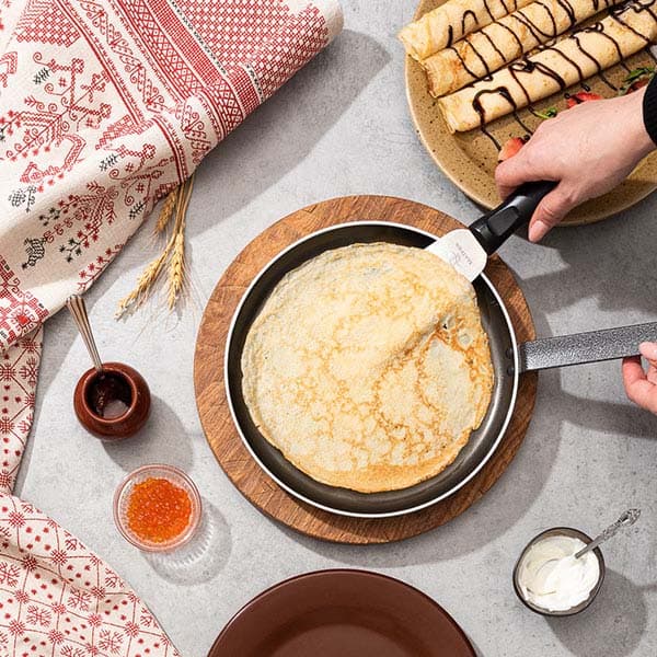 Сковорода для блинов «Клас Шеф»;алюмин.,тефлон;D=24,H=2,L=45см;синий,черный