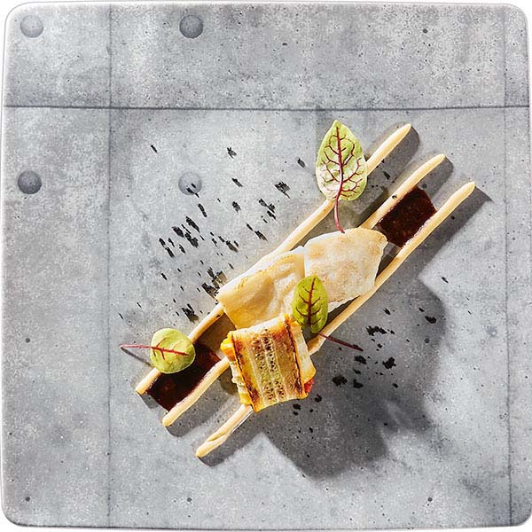 Тарелка «Конкрет» мелкая квадратная;фарфор;,L=28,B=28см;серый